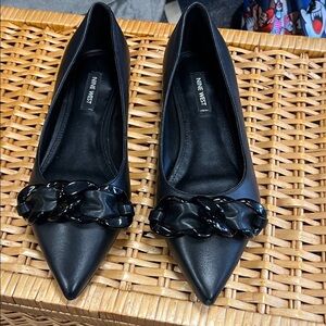 Nine West Black Pointed-Toe Flats with Ruffle Detail